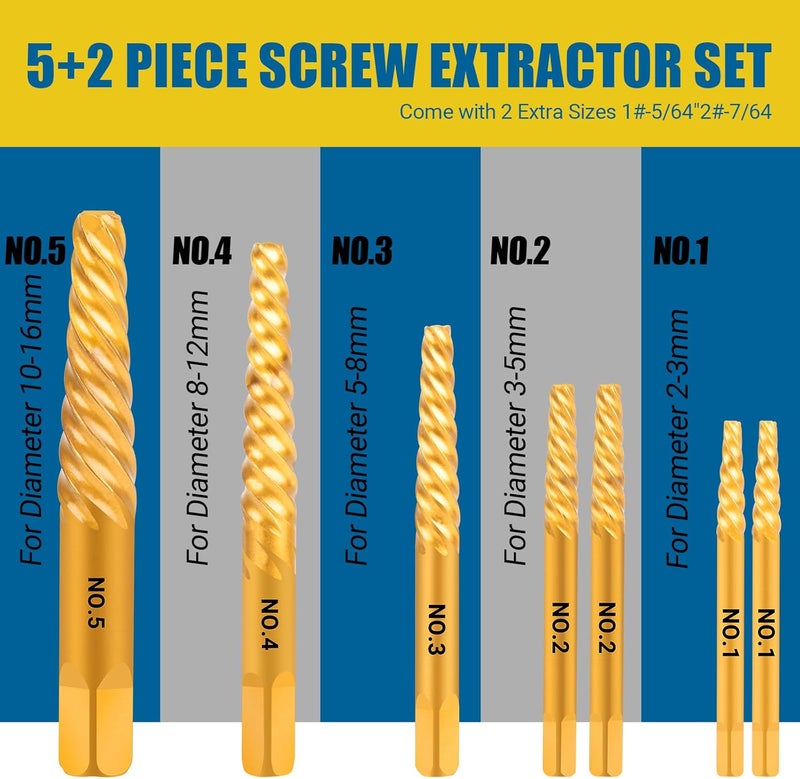 Cleverool Store 7-Piece Damaged Screw Extractor Set, Easy Out Bolt Extractor with Quick Change Adapter for Easily Remove Broken Bolts, Stripped Screws, Studs - Image 3